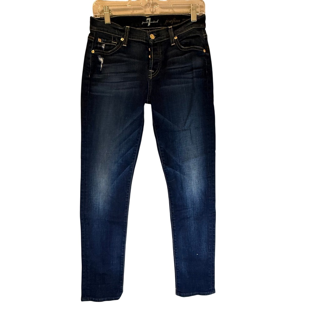 7 For All Mankind Josefina Skinny Boyfriend Jeans Dark Wash Distressed Size 25